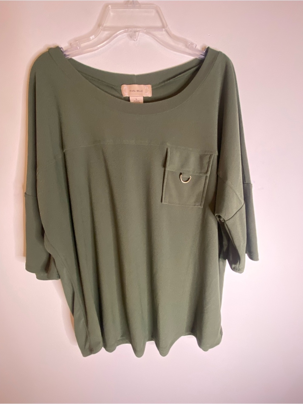 Women's Olive Green Short Sleeve Pocket Tee with Ring Detail